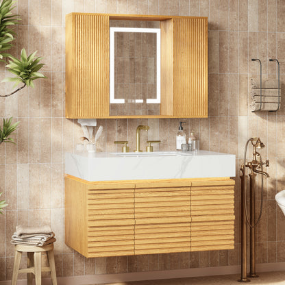 Isla Oak Bathroom Wall Mirror And Vanity Set