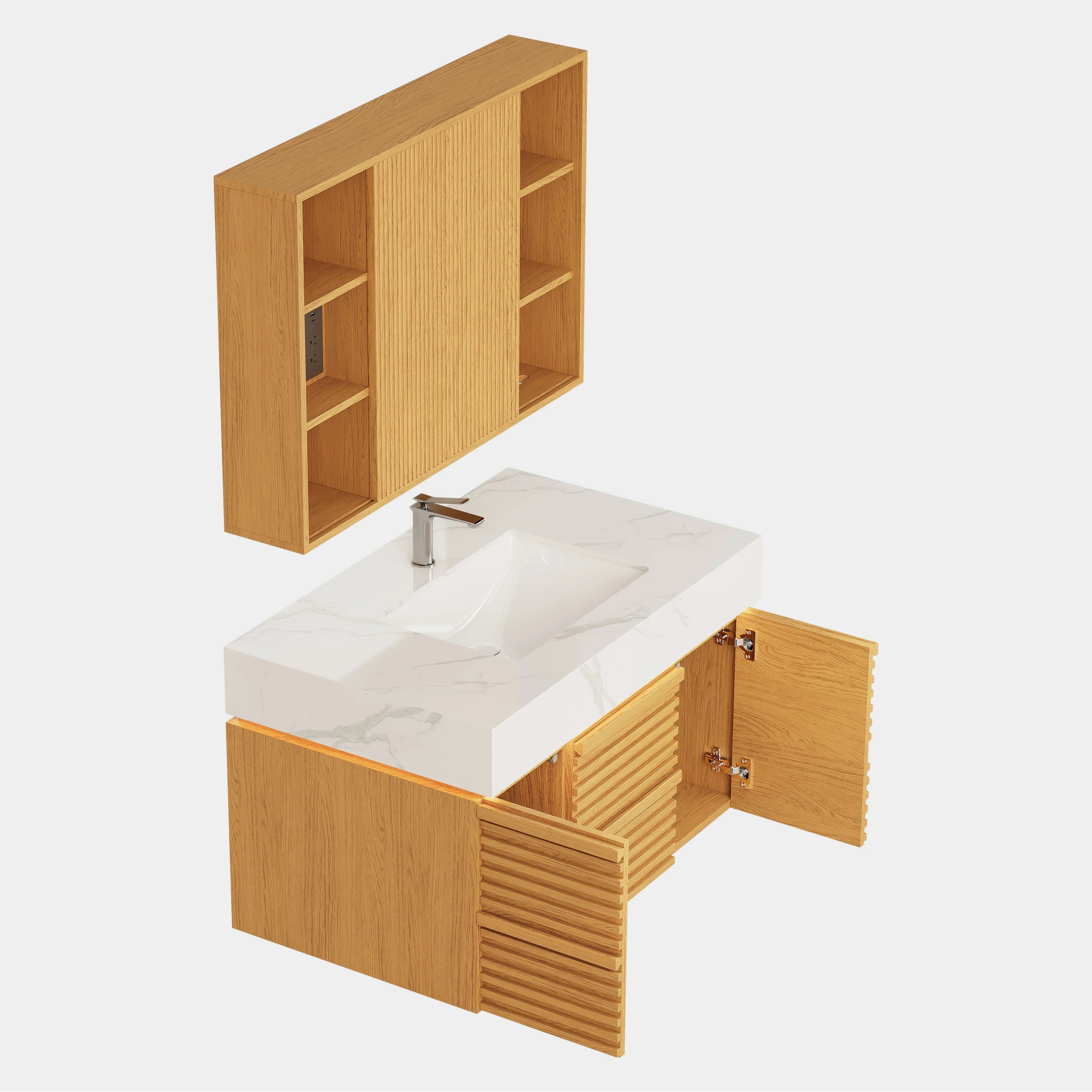 Isla Oak Bathroom Wall Mirror And Vanity Set