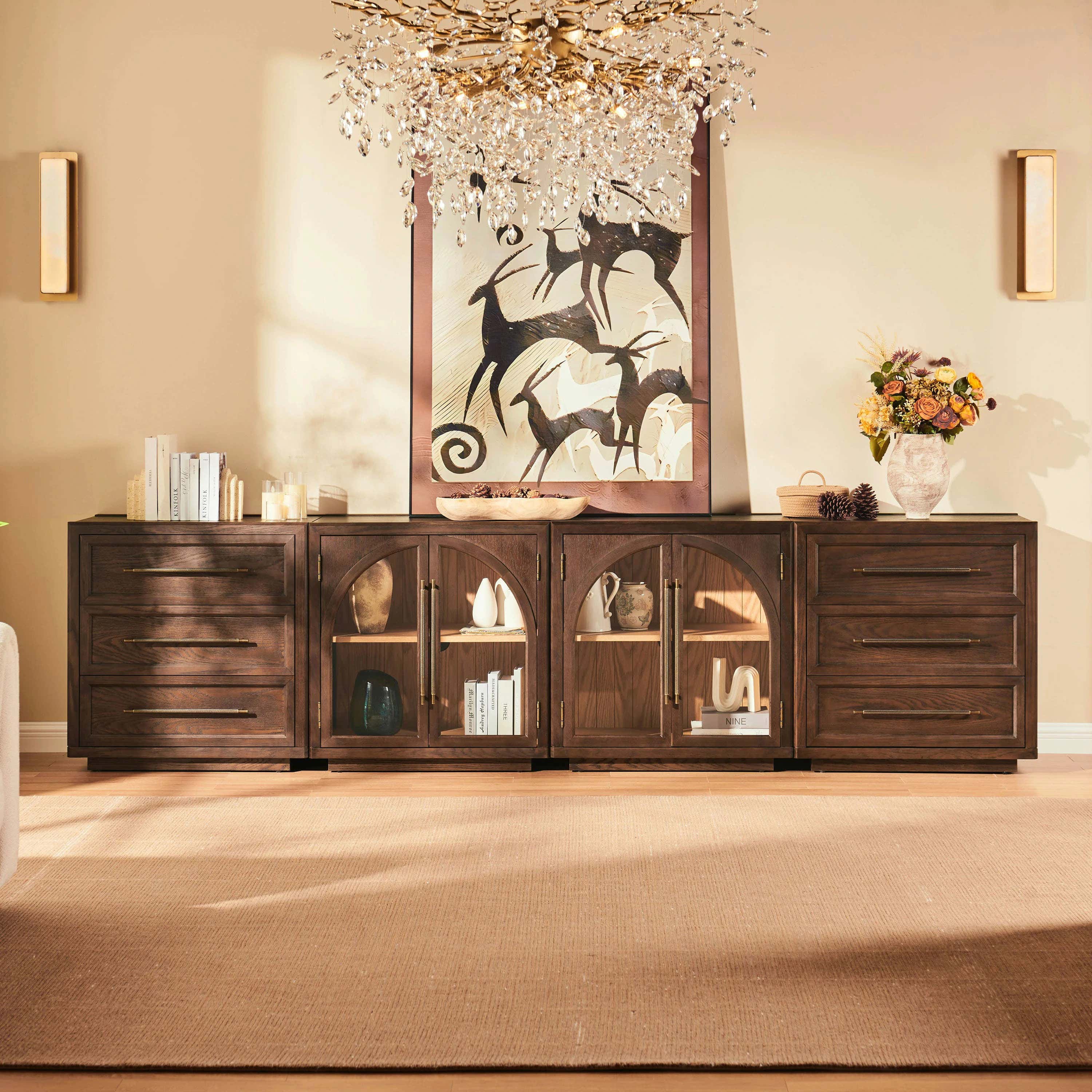 Alvar Arched 121″ Oak Modular Media Console(Set of 4)