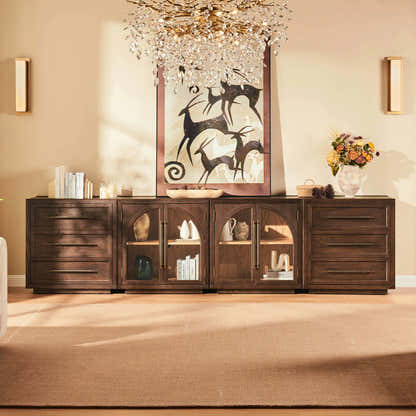 Alvar Arched 121″ Oak Modular Media Console(Set of 4)