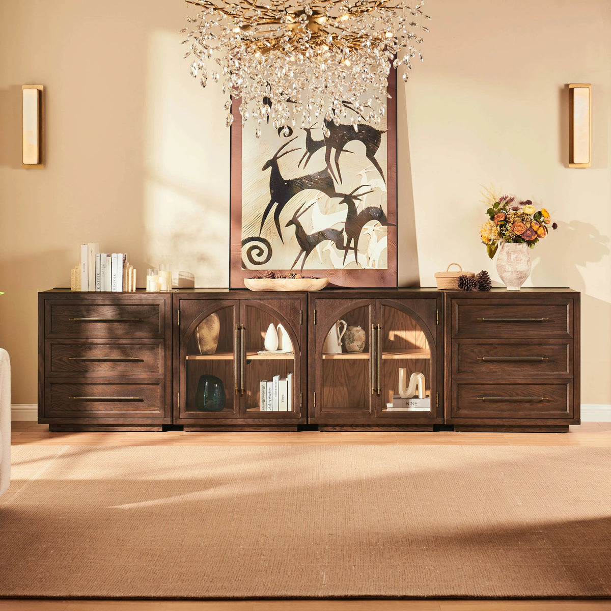 Alvar Arched 121″ Oak Modular Media Console(Set of 4)