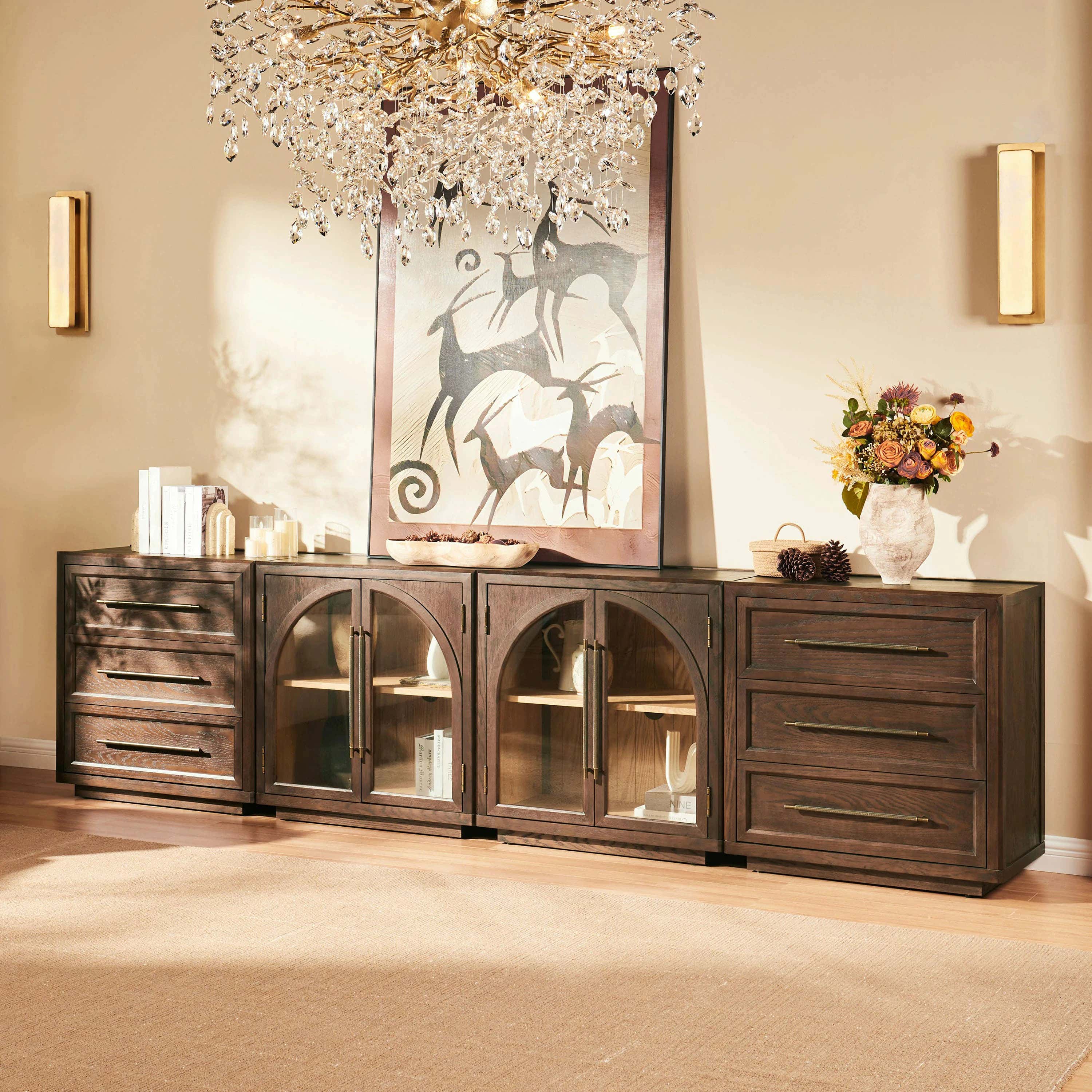 Alvar Arched 121″ Oak Modular Media Console(Set of 4)