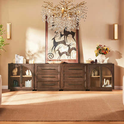 Alvar Arched 121″ Oak Modular Media Console(Set of 4)