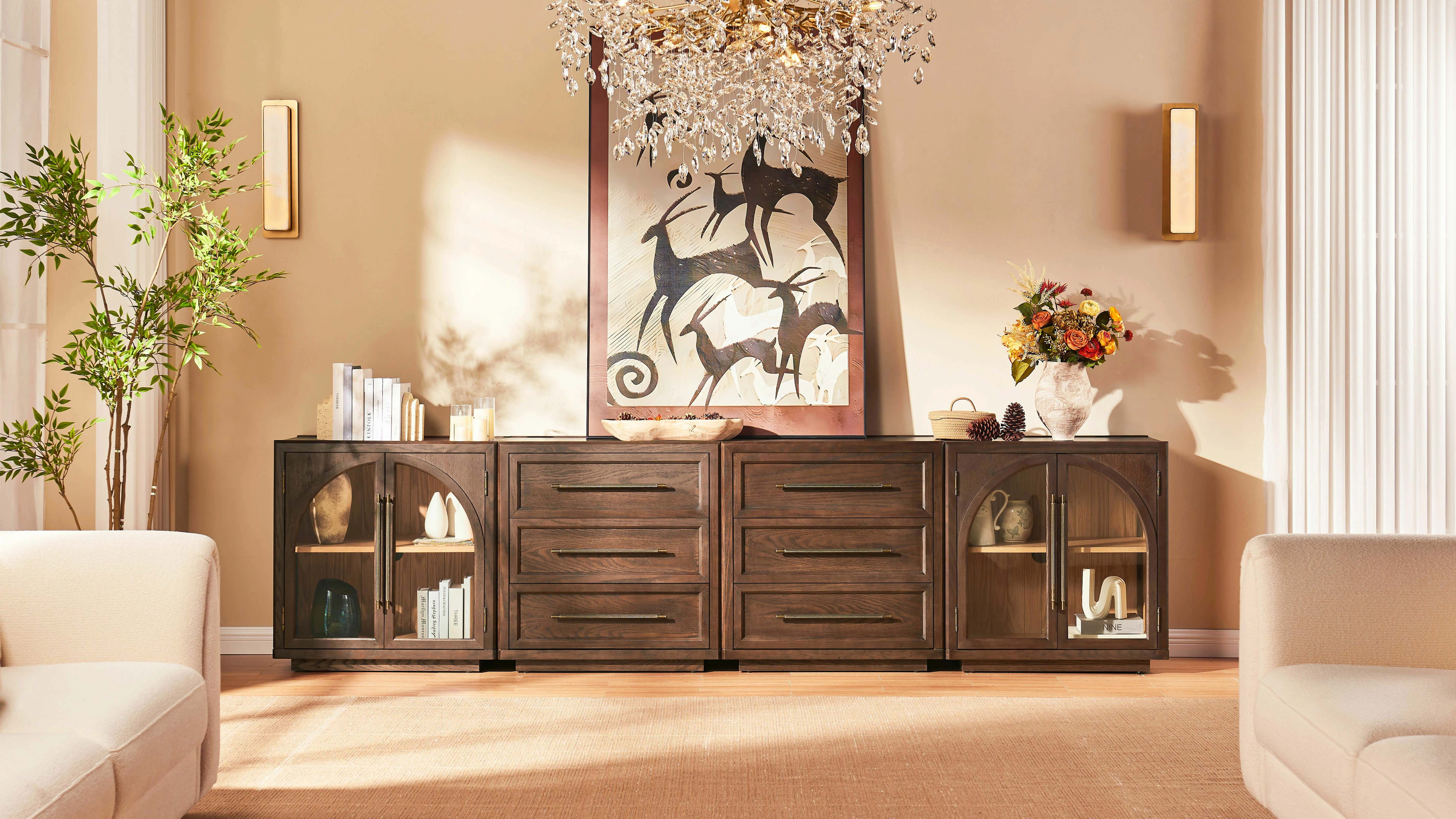 Alvar Arched 121″ Oak Modular Media Console(Set of 4)