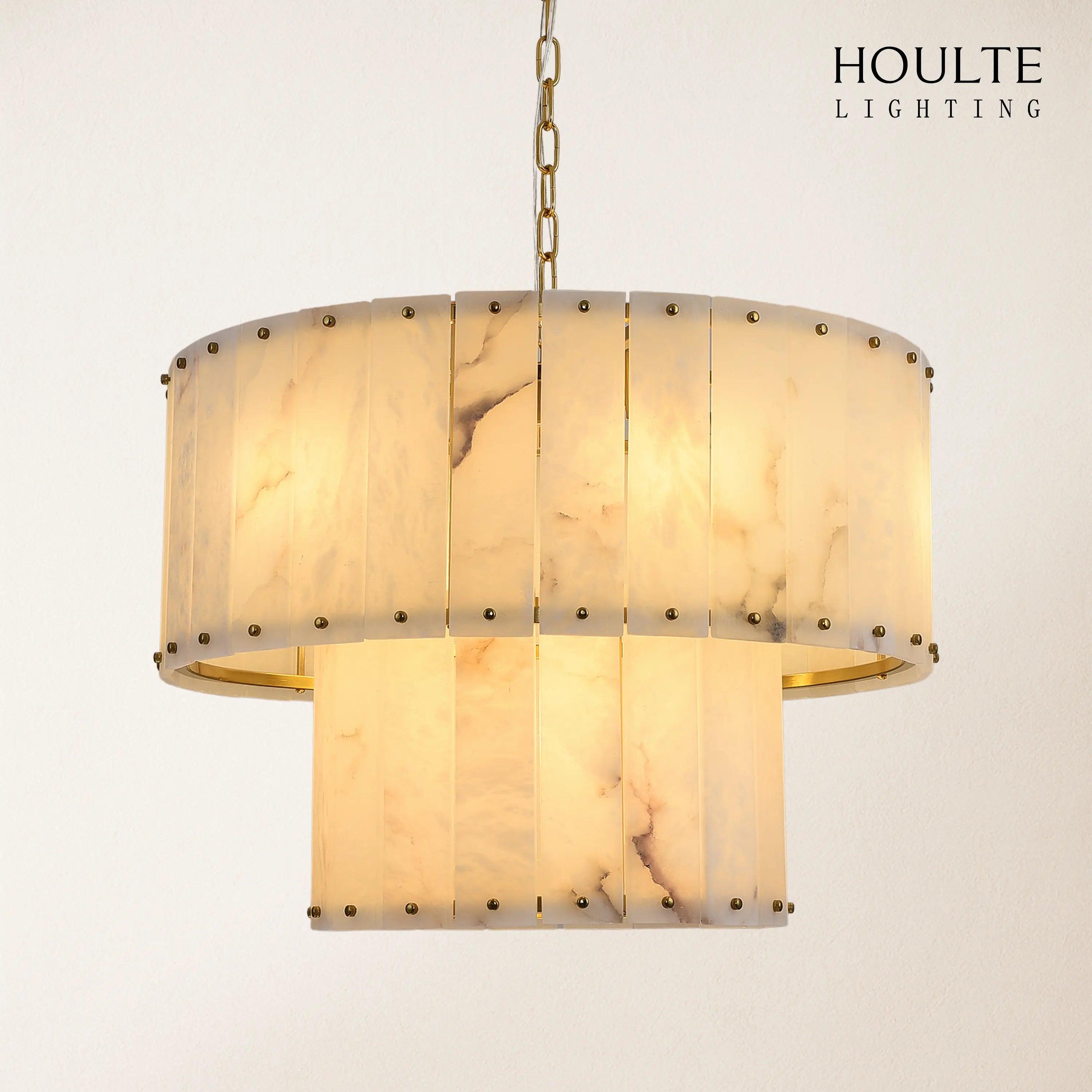 Nivislight Alabaster 2-Tier Round Chandelier 61cm
