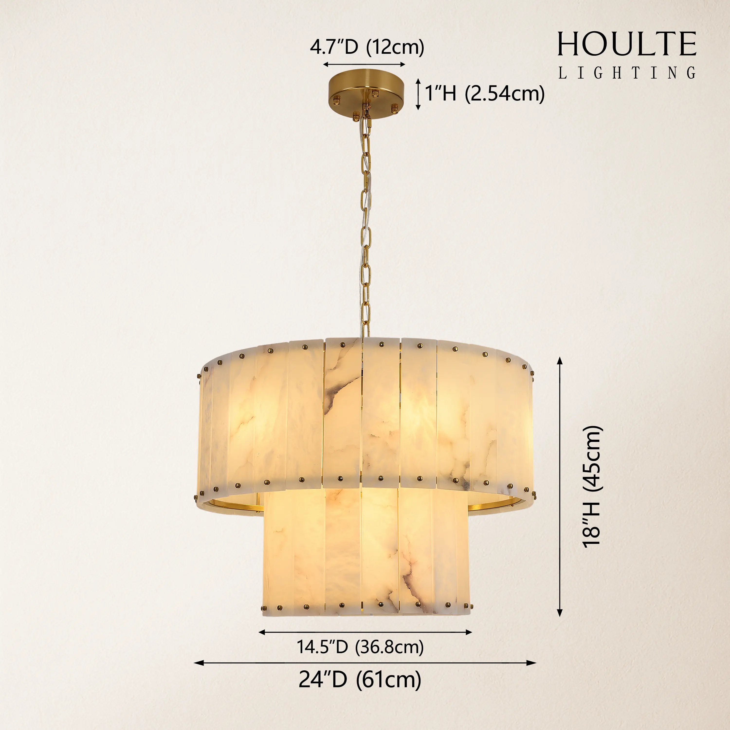 Nivislight Alabaster 2-Tier Round Chandelier 61cm
