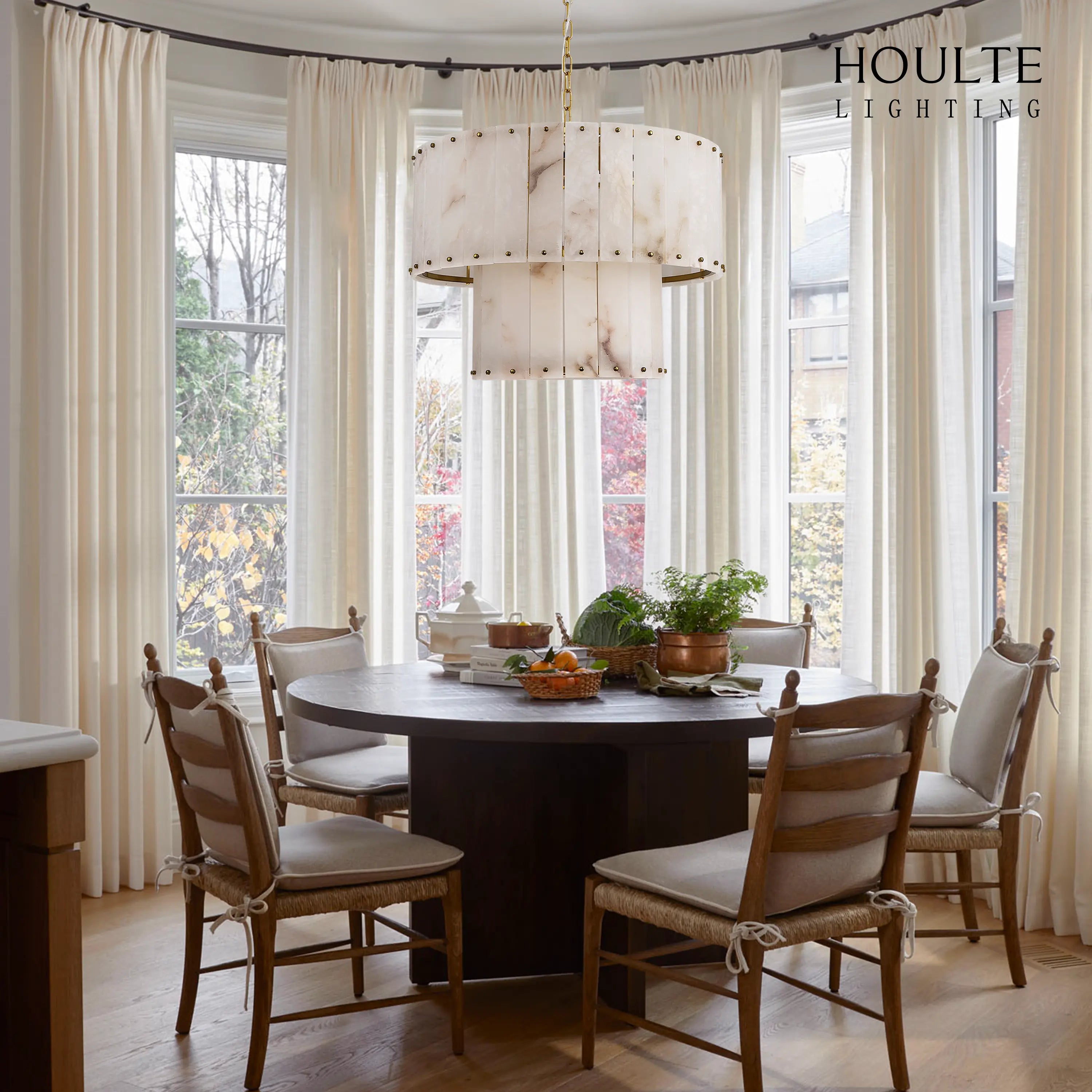 Nivislight Alabaster 2-Tier Round Chandelier 61cm