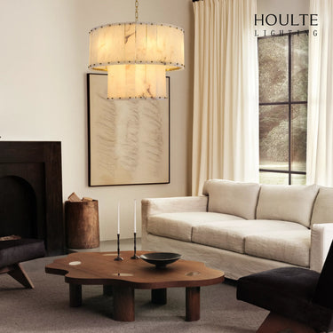 Nivislight Alabaster 2-Tier Round Chandelier 61cm