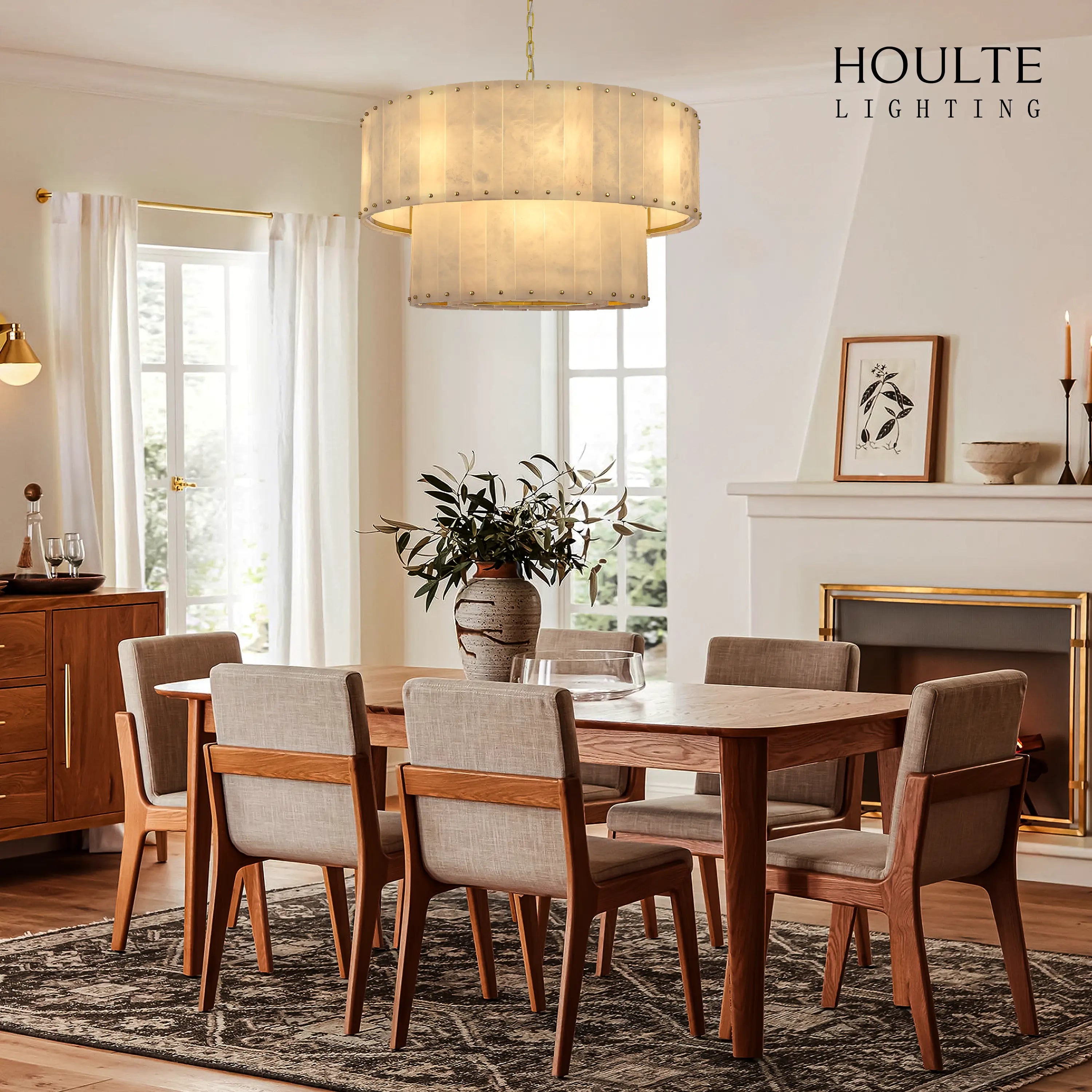 Nivislight Alabaster 2-Tier Round Chandelier 81cm