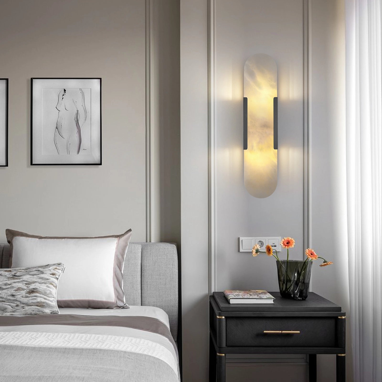 OpalEdge Alabaster Oval Wall Sconce 50cm H