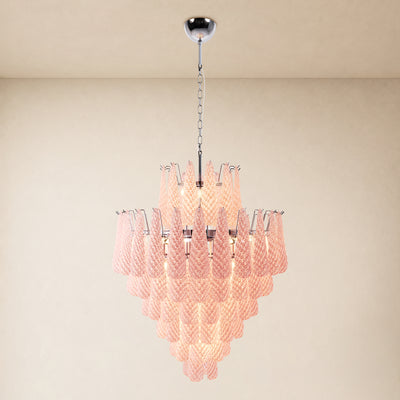 Veloria Murano Glass Leaf Tiered Chandelier 32"D