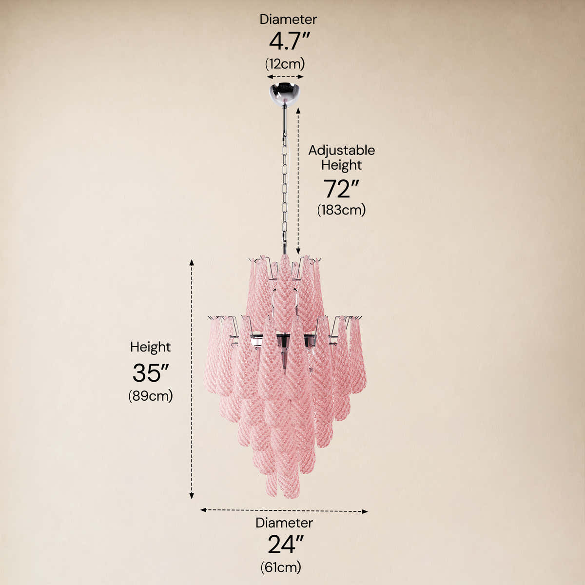 #Glass_Pink,Finish_Silver,Size_24" dimensions 5