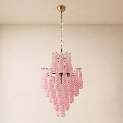 Veloria Murano Glass Leaf Tiered Chandelier 24"D