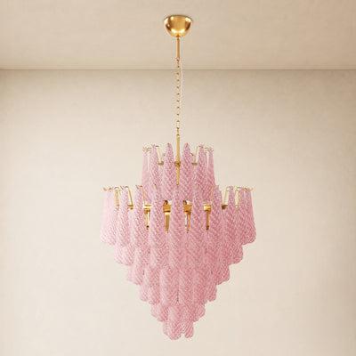 Veloria Murano Glass Leaf Tiered Chandelier 32"D
