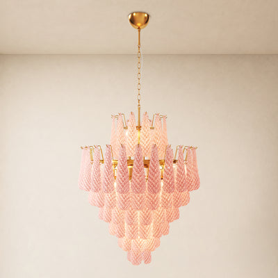 Veloria Murano Glass Leaf Tiered Chandelier 32"D