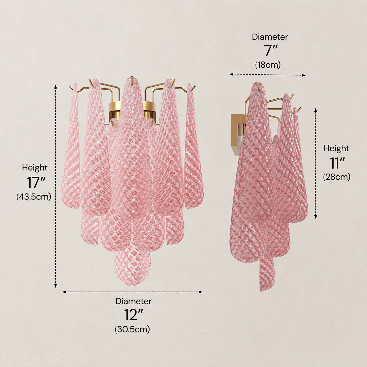 size-image #_First_# #Glass_Pink,Finish_Gold,Size_12" dimensions 3