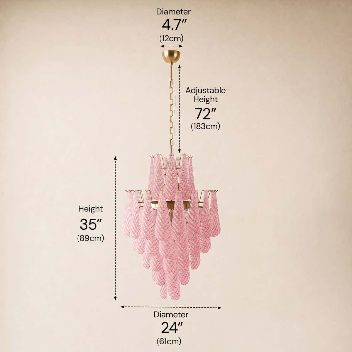 #Glass_Pink,Finish_Gold,Size_24" dimensions 6