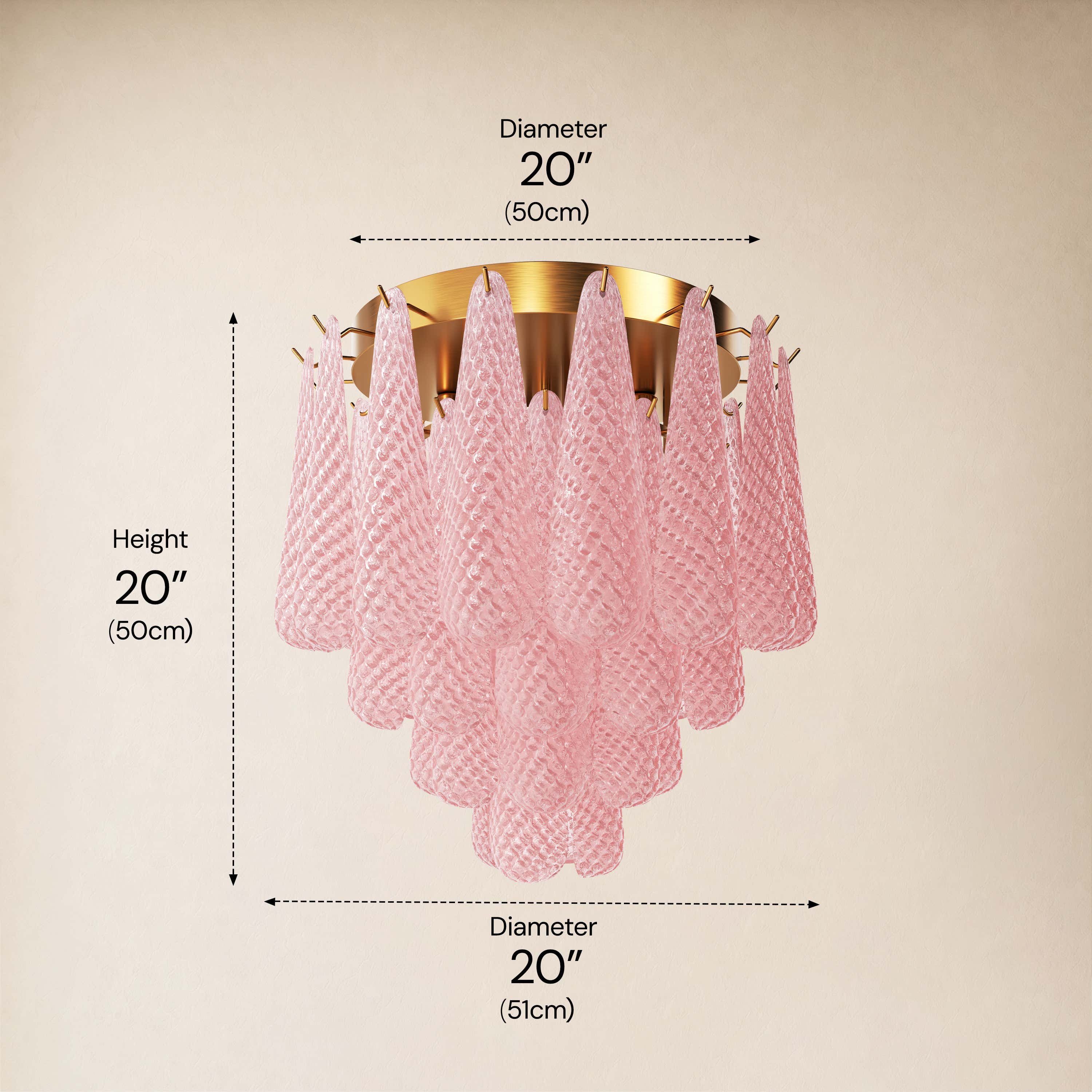 #Glass_Pink,Finish_Gold,Size_20" dimensions 1