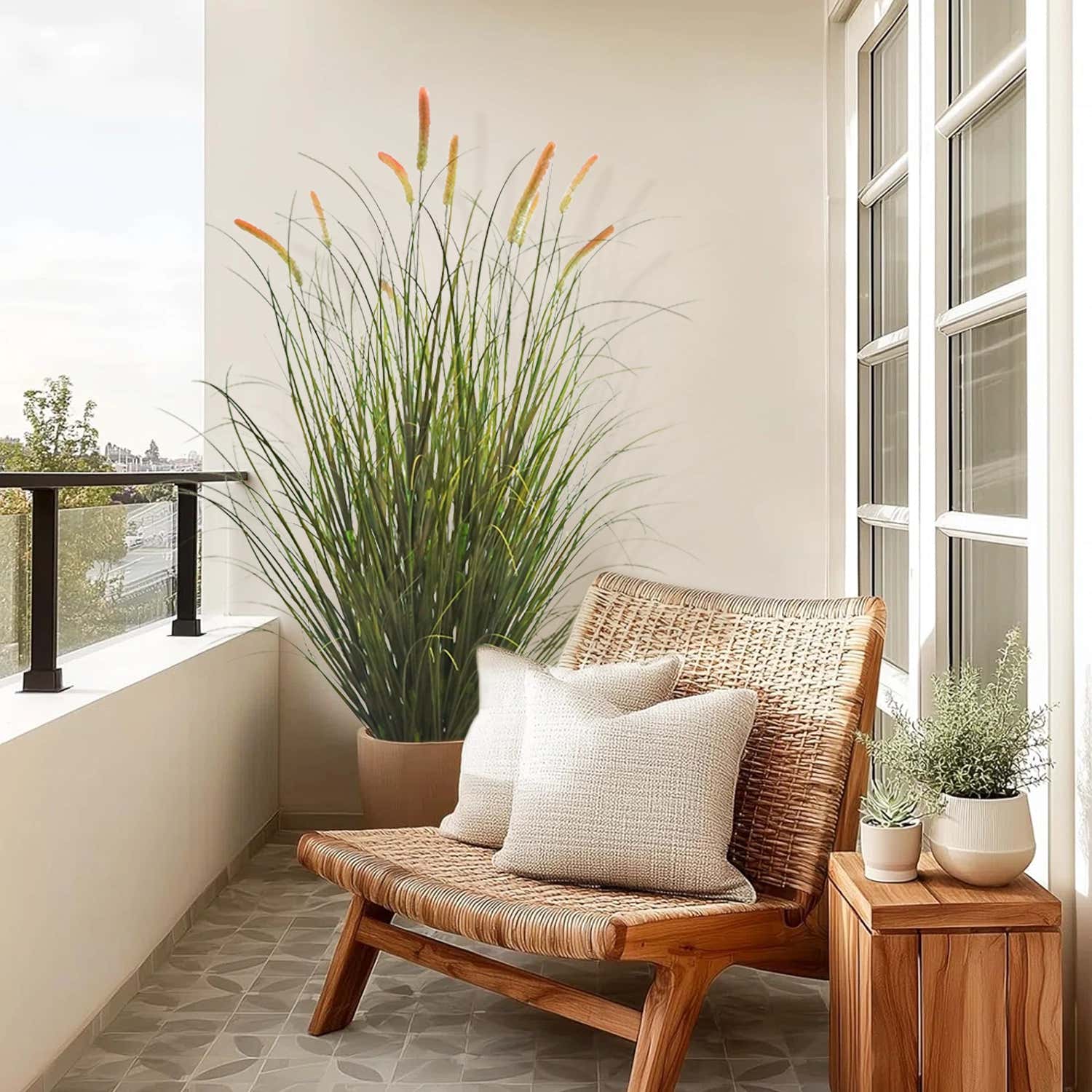 Artificial 10-Head Long Cat Tail with Curved Onion Grass Bonsai 170cm H