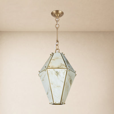 Pietra Marble Faceted Lantern Chandelier 13.7"D