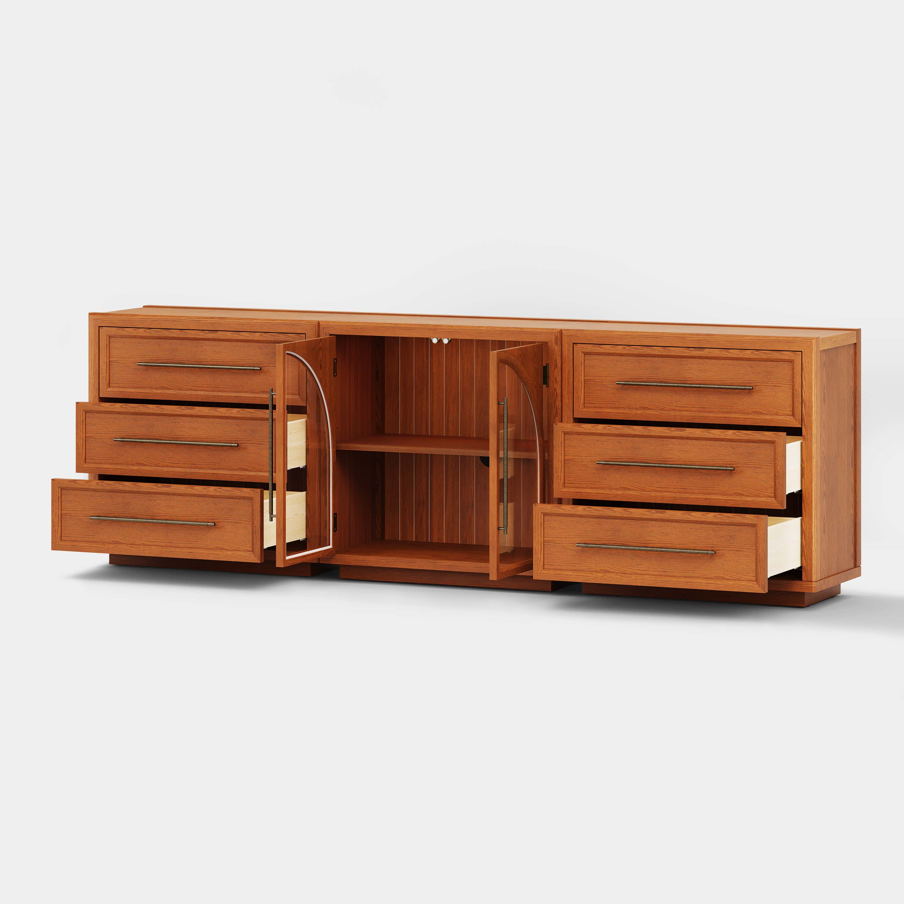 Alvar Arched 91″ Oak Modular Media Console(Set of 3)