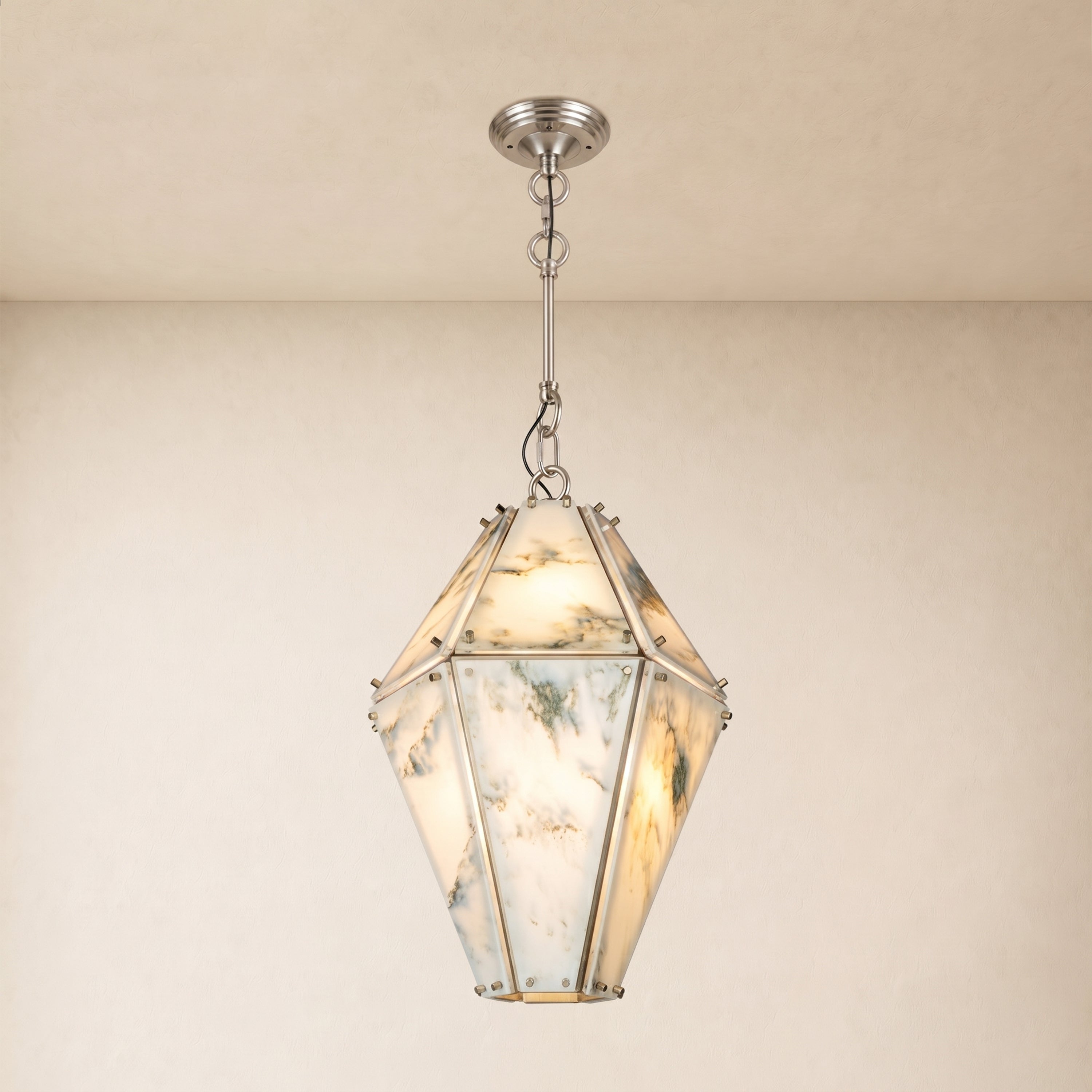 Pietra Marble Faceted Lantern Chandelier 13.7"D