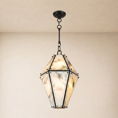 Pietra Marble Faceted Lantern Chandelier 13.7"D