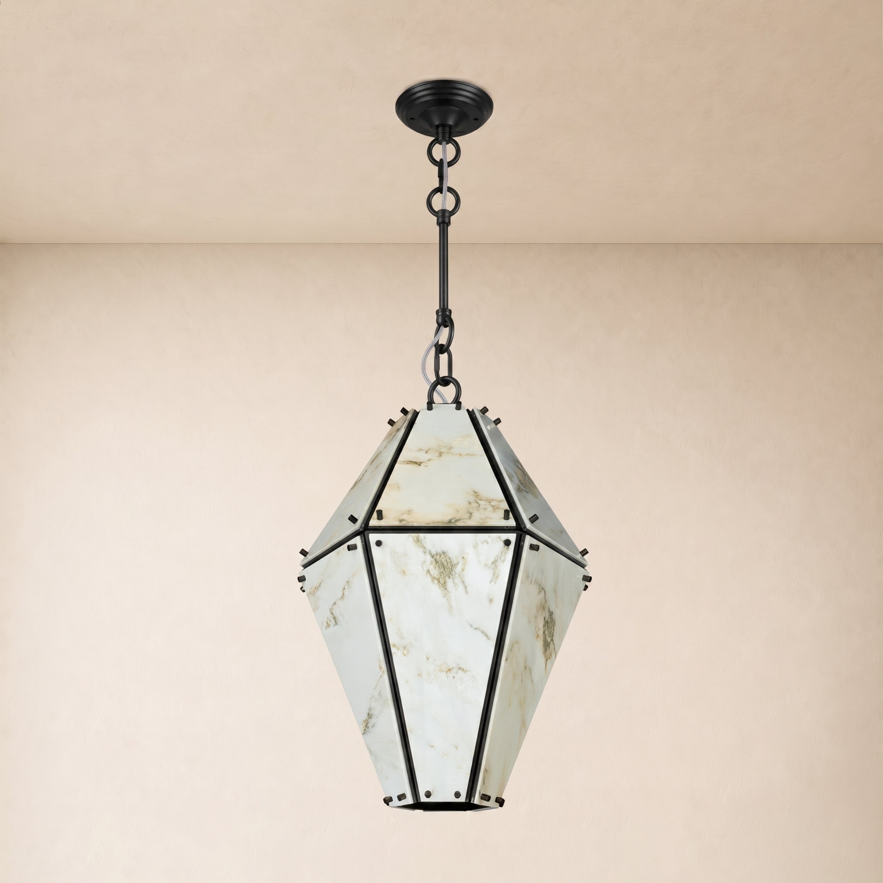 Pietra Marble Faceted Lantern Chandelier 13.7"D