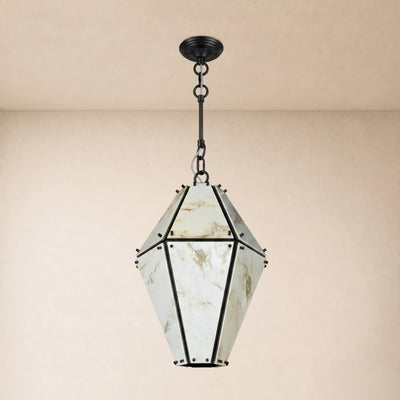 Pietra Marble Faceted Lantern Chandelier 13.7"D