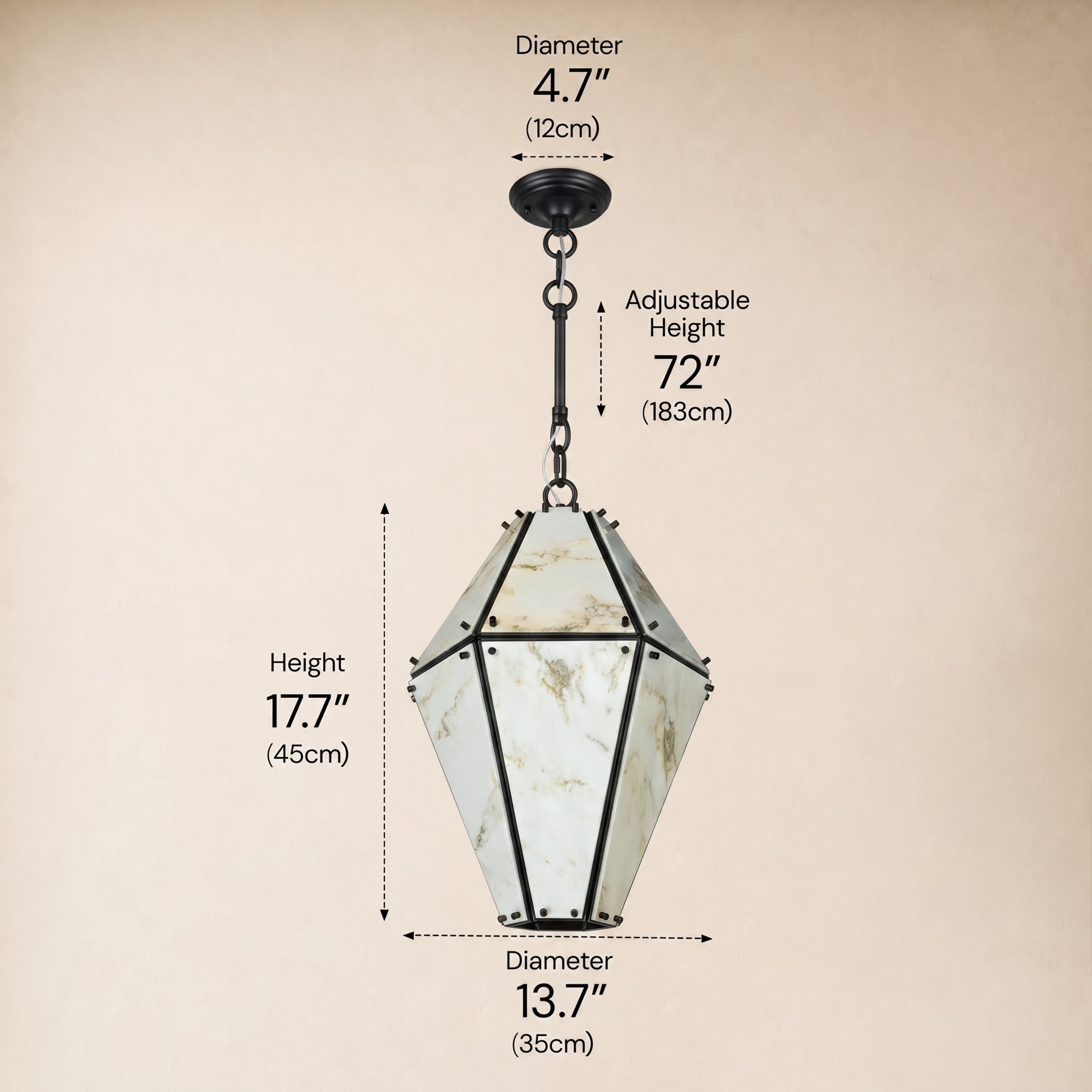 Pietra Marble Faceted Lantern Chandelier 13.7"D