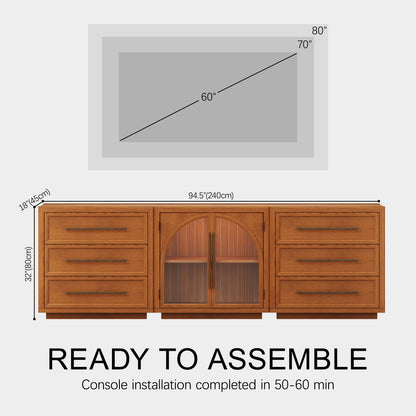 Alvar Arched 94.5″ Oak Modular Media Console(Set of 3)