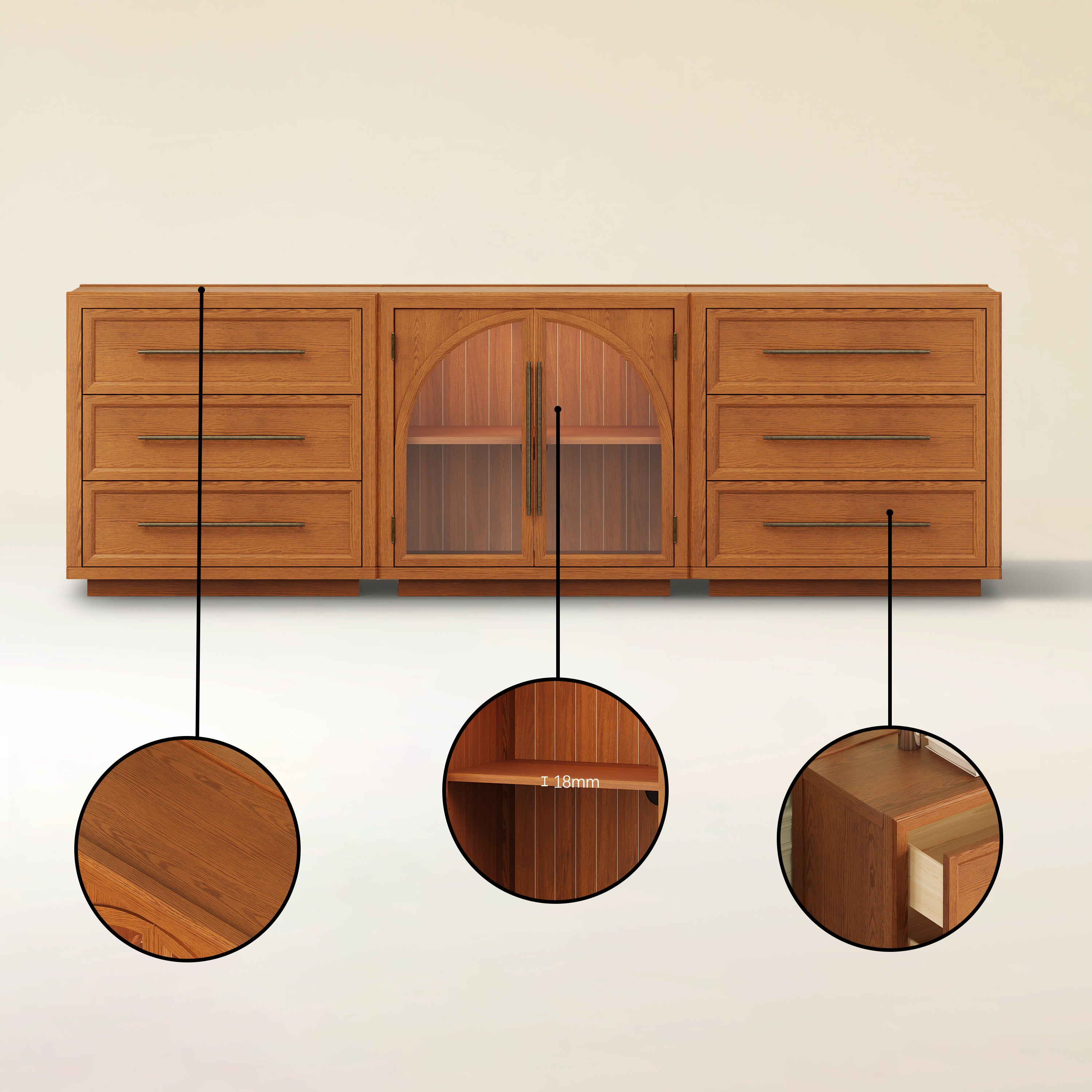 Alvar Arched 94.5″ Oak Modular Media Console(Set of 3)