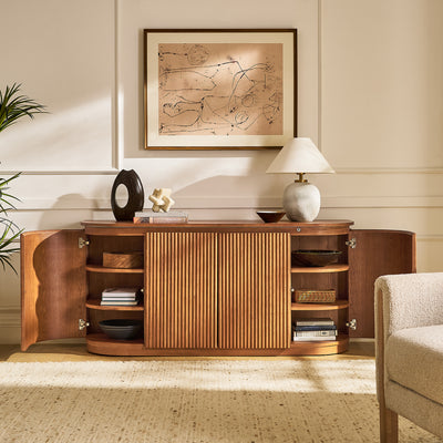 Ewan 63" Oak Slatted Sideboard Buffet Cabinet