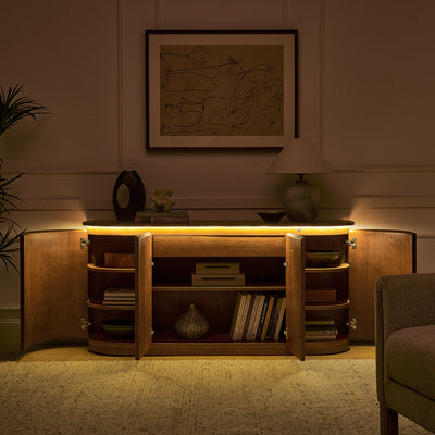 Ewan 63" Oak Slatted Sideboard Buffet Cabinet