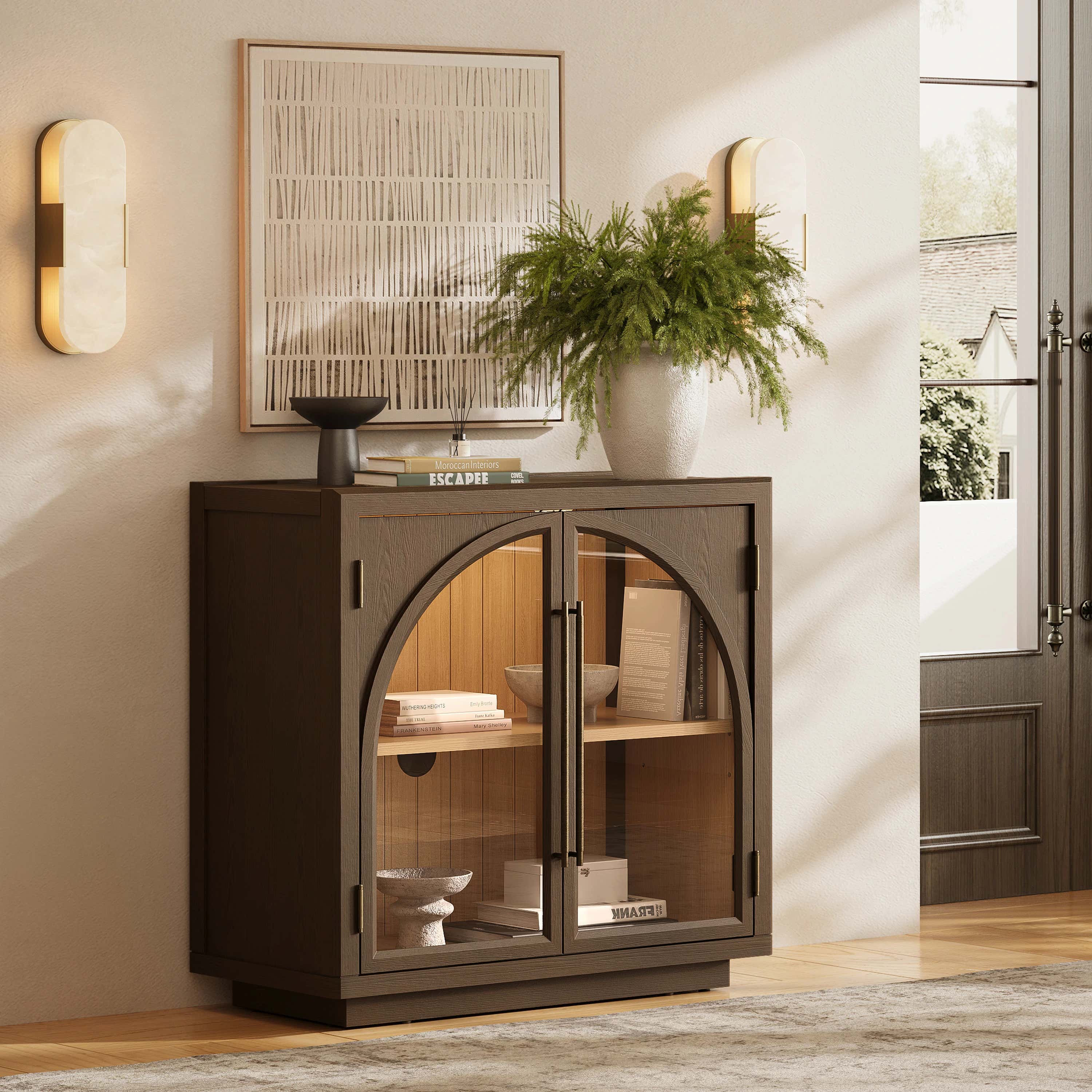 Alvar Arched 95″ Oak Media Console(Set of 3)