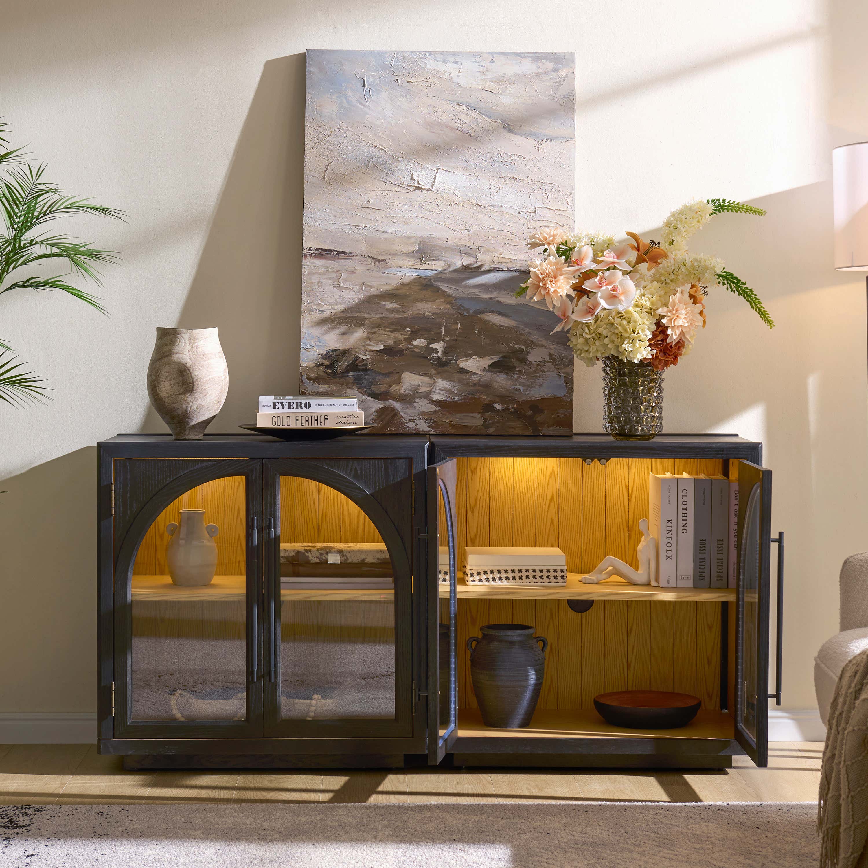 Alvar Arched 63″ Oak Media Console(Set of 2)