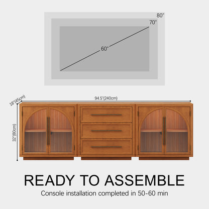 Alvar Arched 94.5″ Oak Modular Media Console(Set of 3)