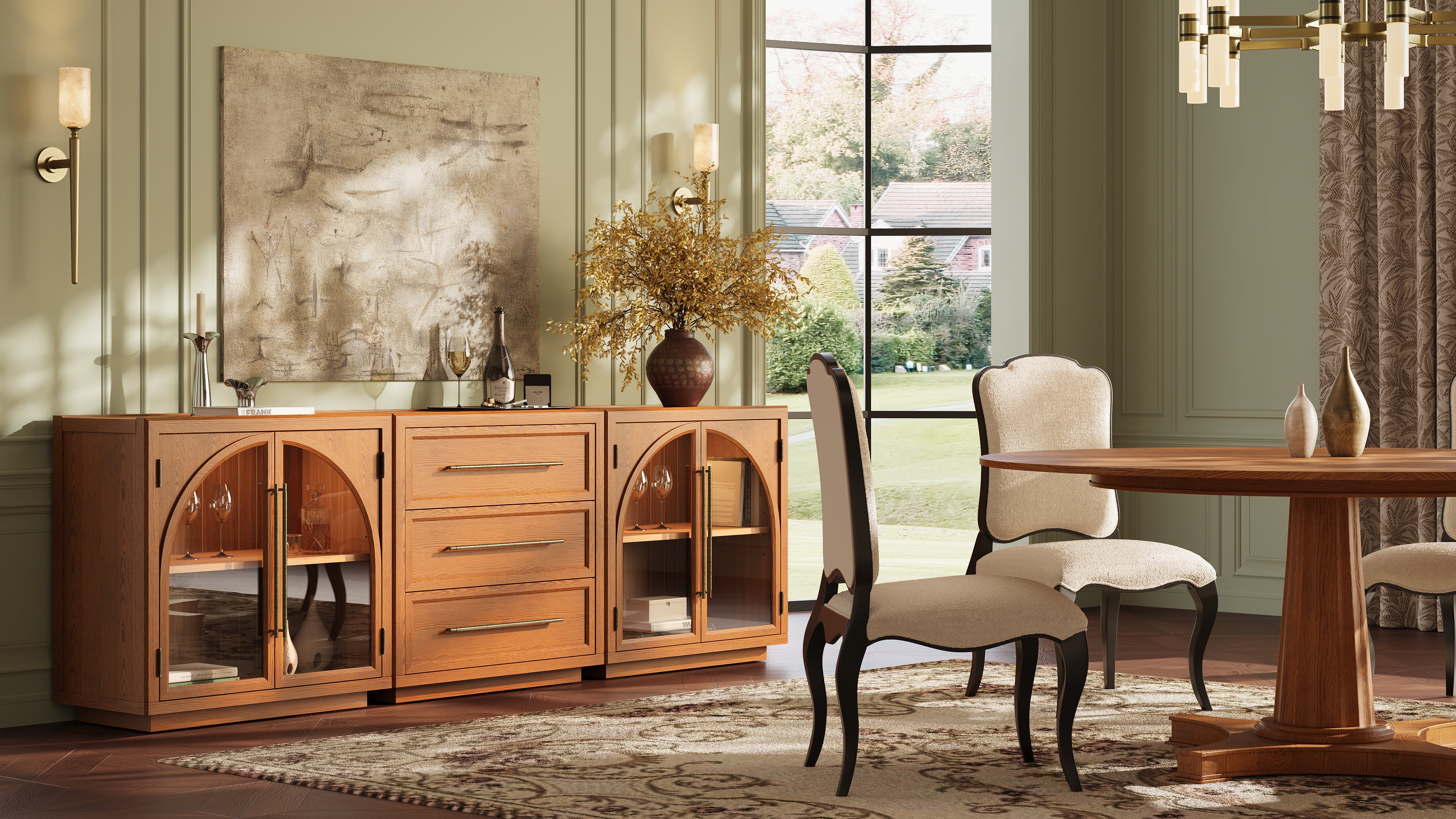 Alvar Arched 94.5″ Oak Modular Media Console(Set of 3)