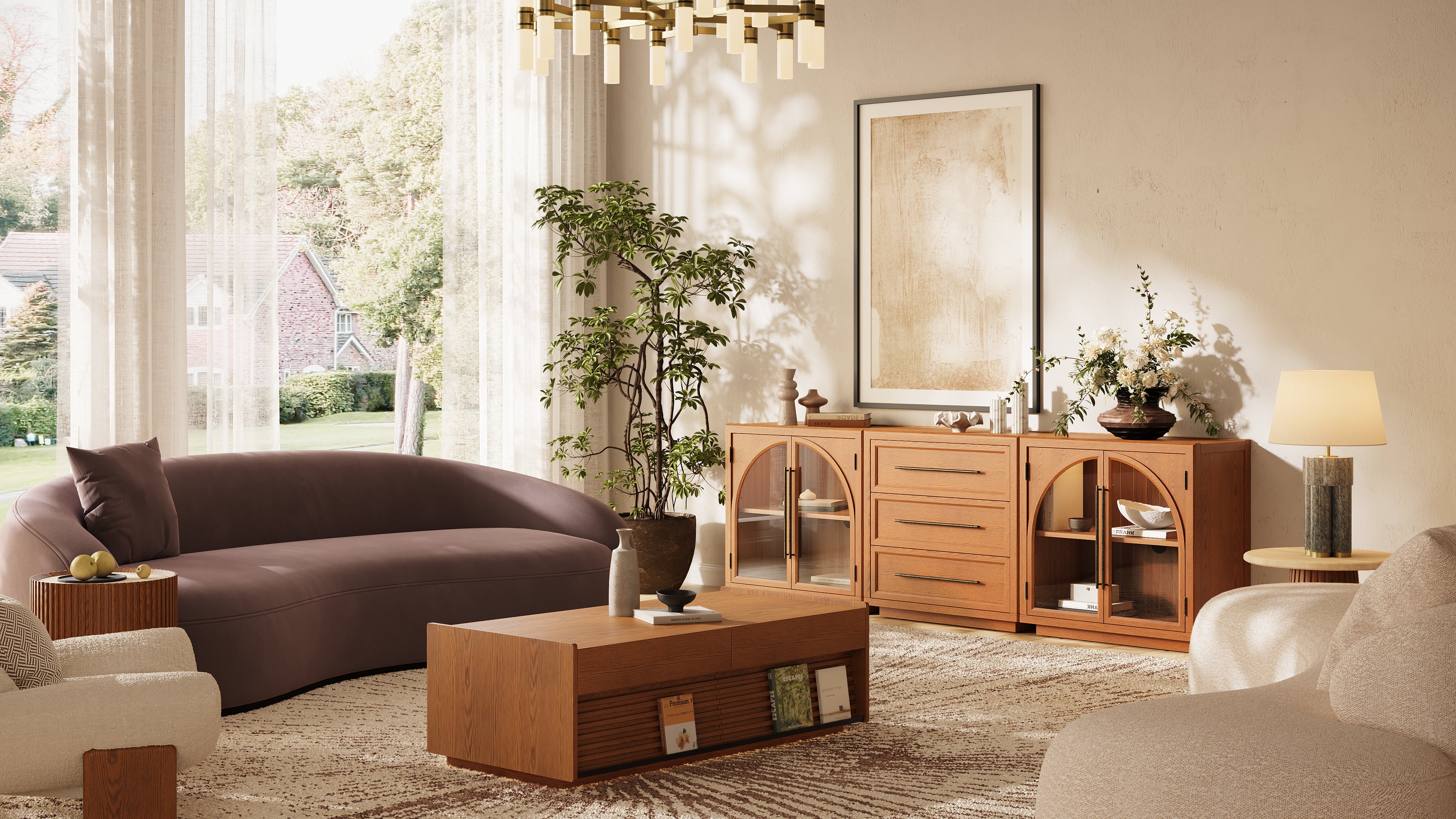 Alvar Arched 94.5″ Oak Modular Media Console(Set of 3)