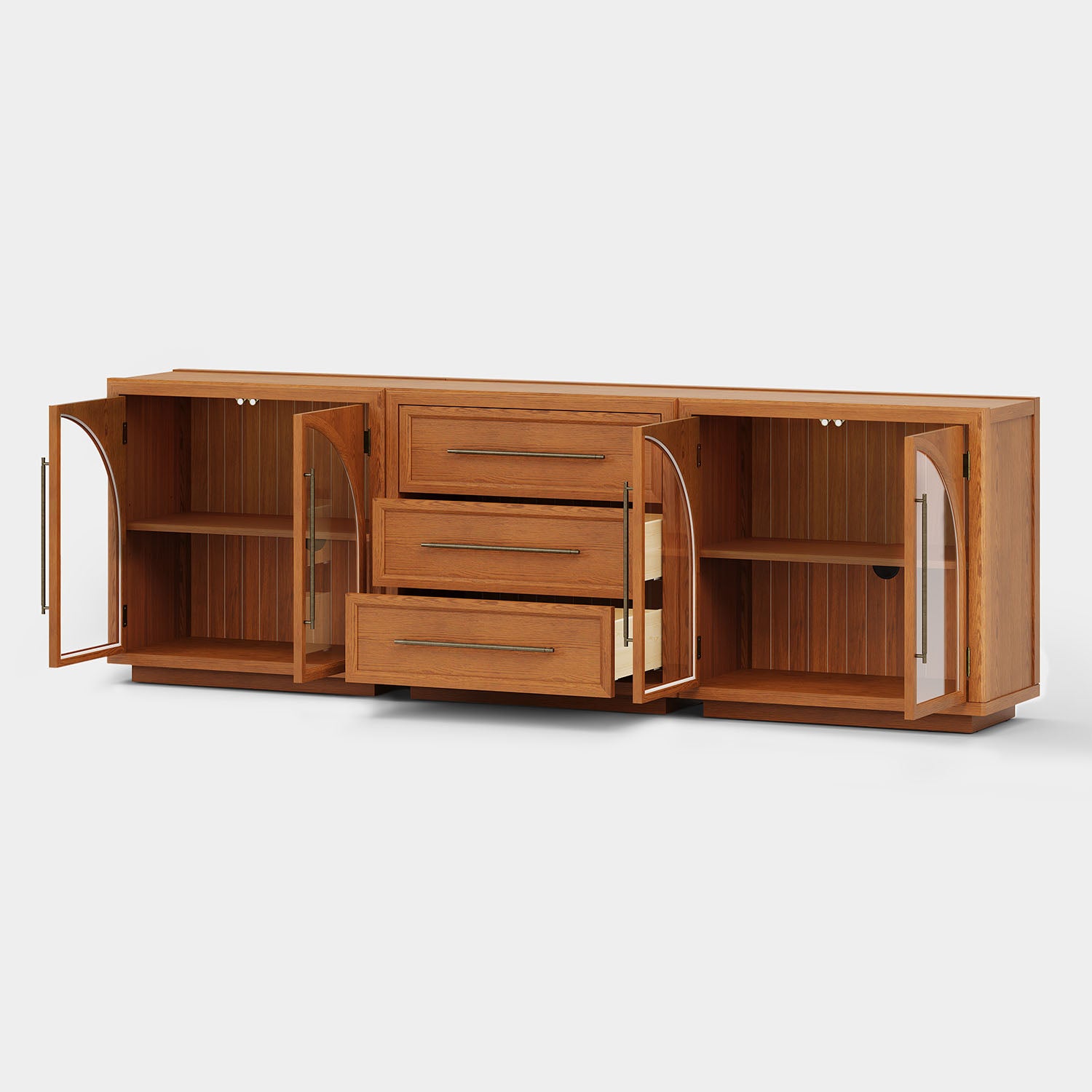 Alvar Arched 94.5″ Oak Modular Media Console(Set of 3)