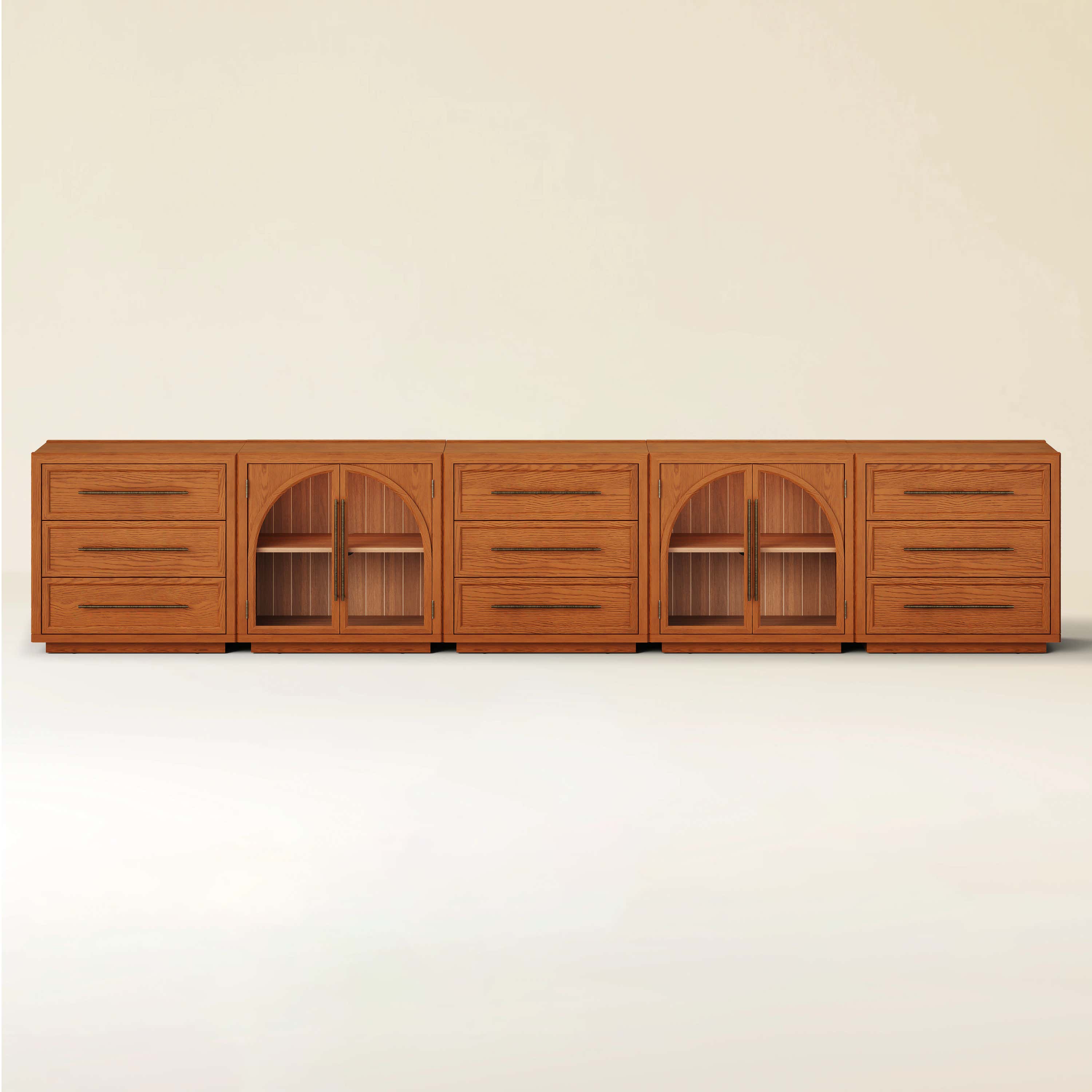 Alvar Arched 157.5″ Oak Modular Media Console(Set of 5)