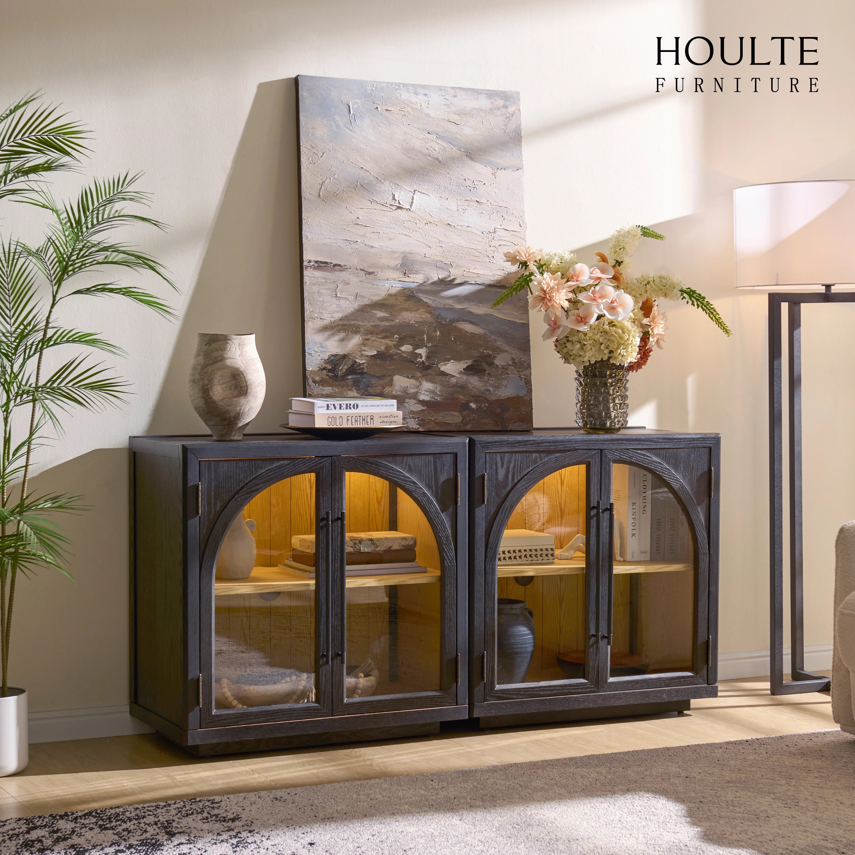 Alvar Arched 63″ Oak Media Console(Set of 2)