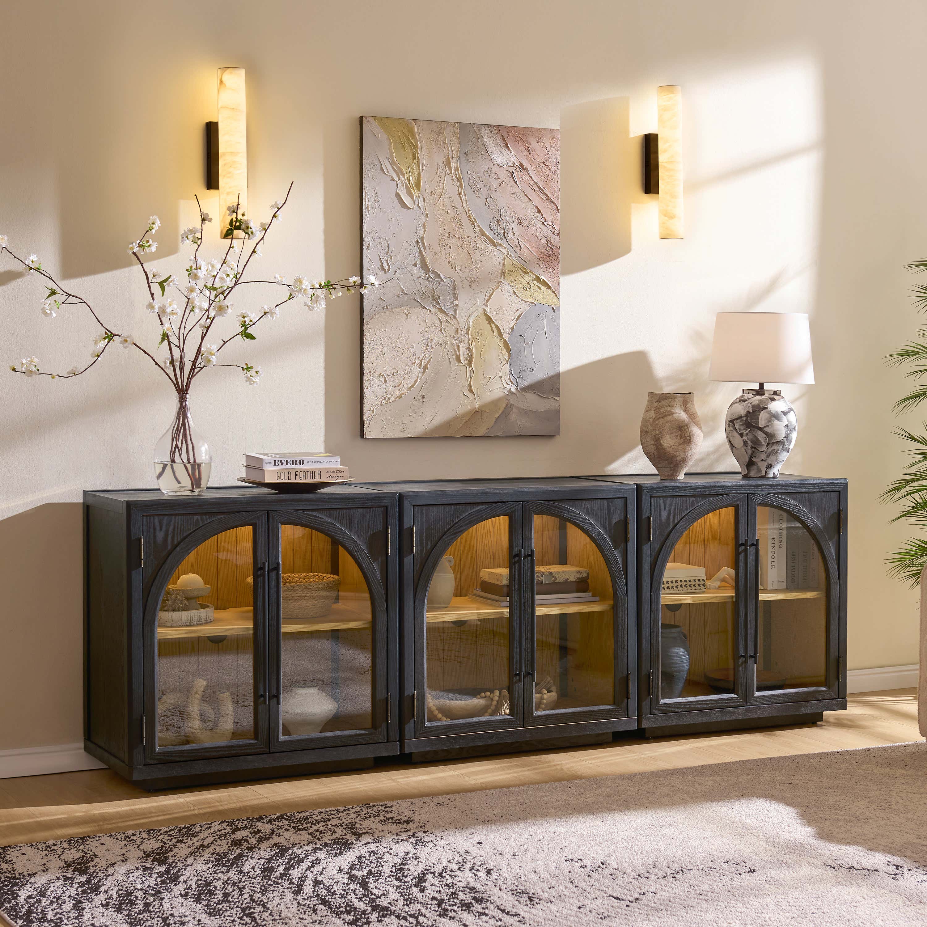 Alvar Arched 95″ Oak Media Console(Set of 3)