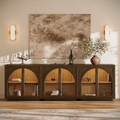 Alvar Arched 91″ Oak Media Console(Set of 3)