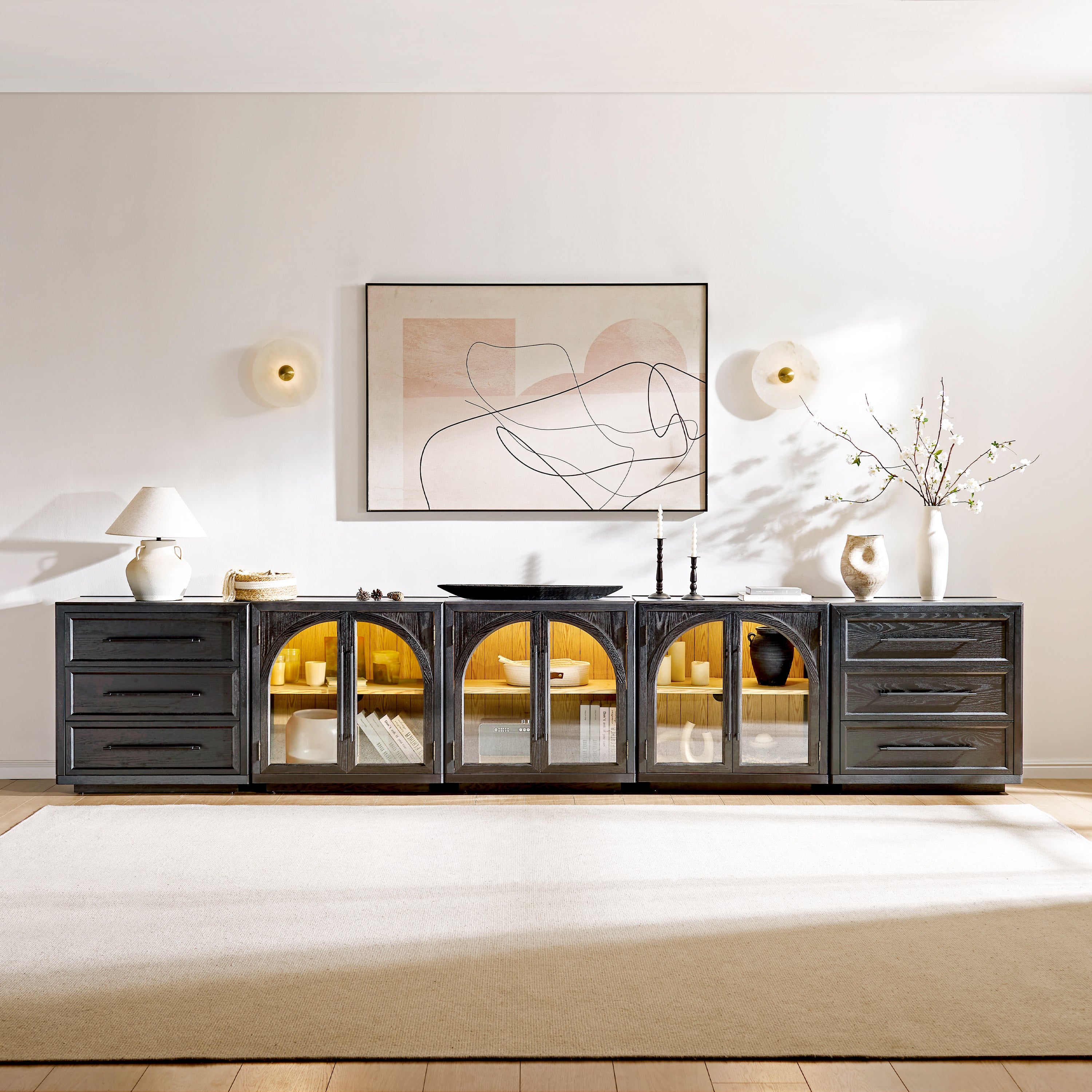 Alvar Arched 157.5″ Oak Modular Media Console(Set of 5)