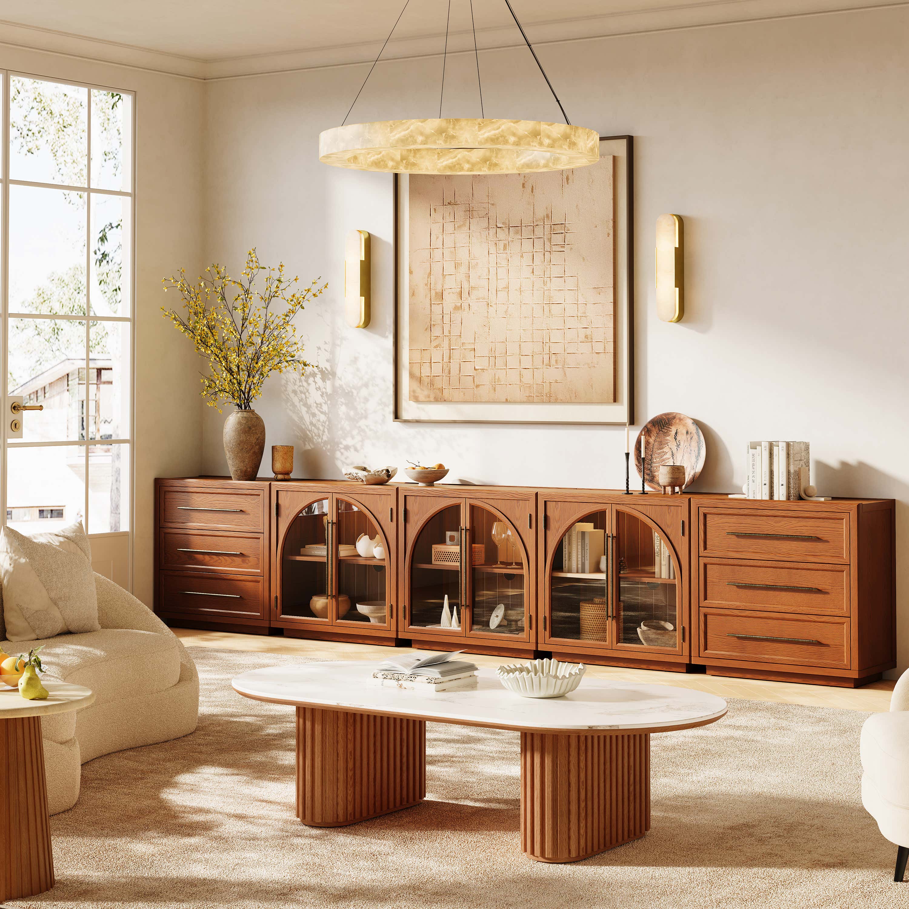 Alvar Arched 157.5″ Oak Modular Media Console(Set of 5)