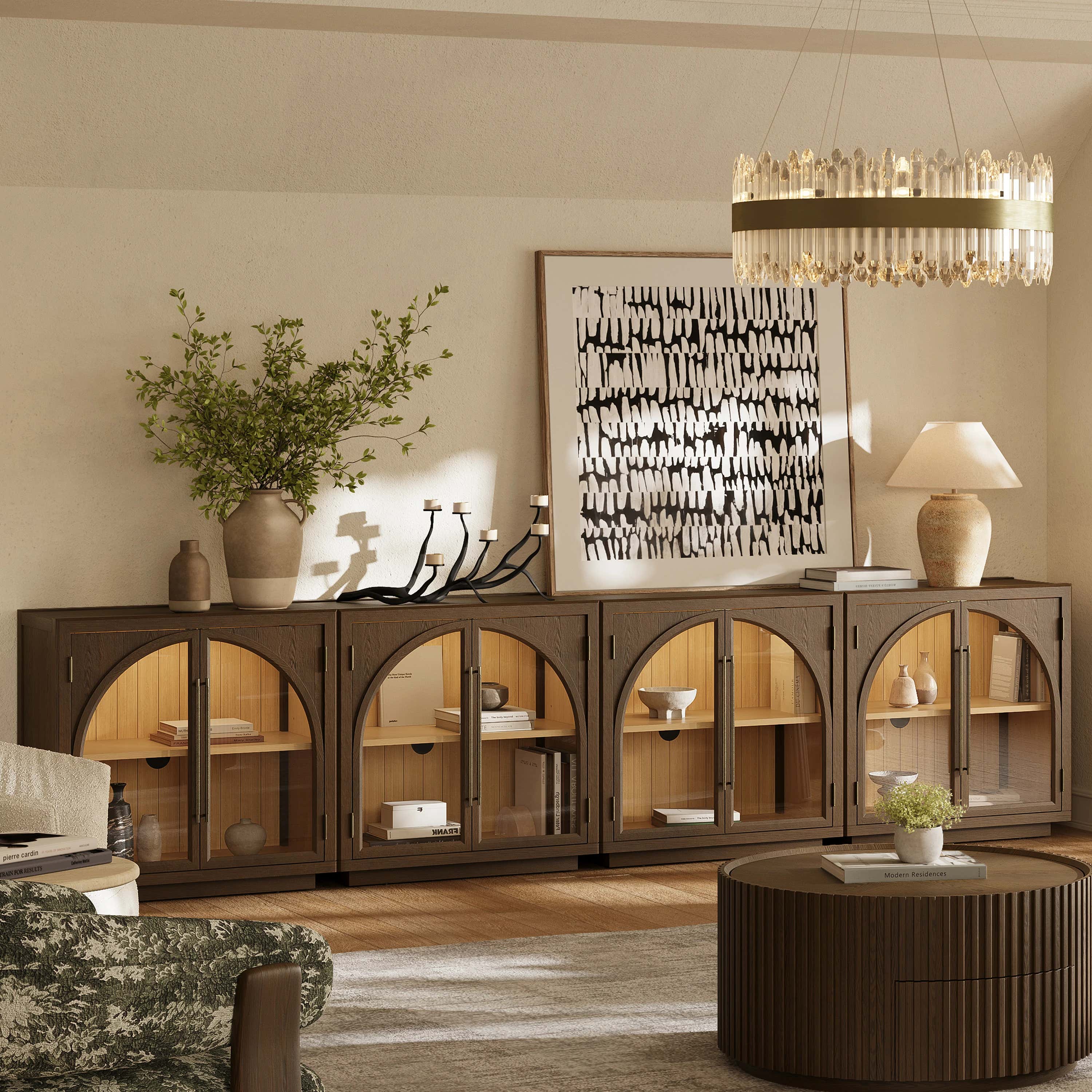 Alvar Arched 126″ Oak Media Console(Set of 4)