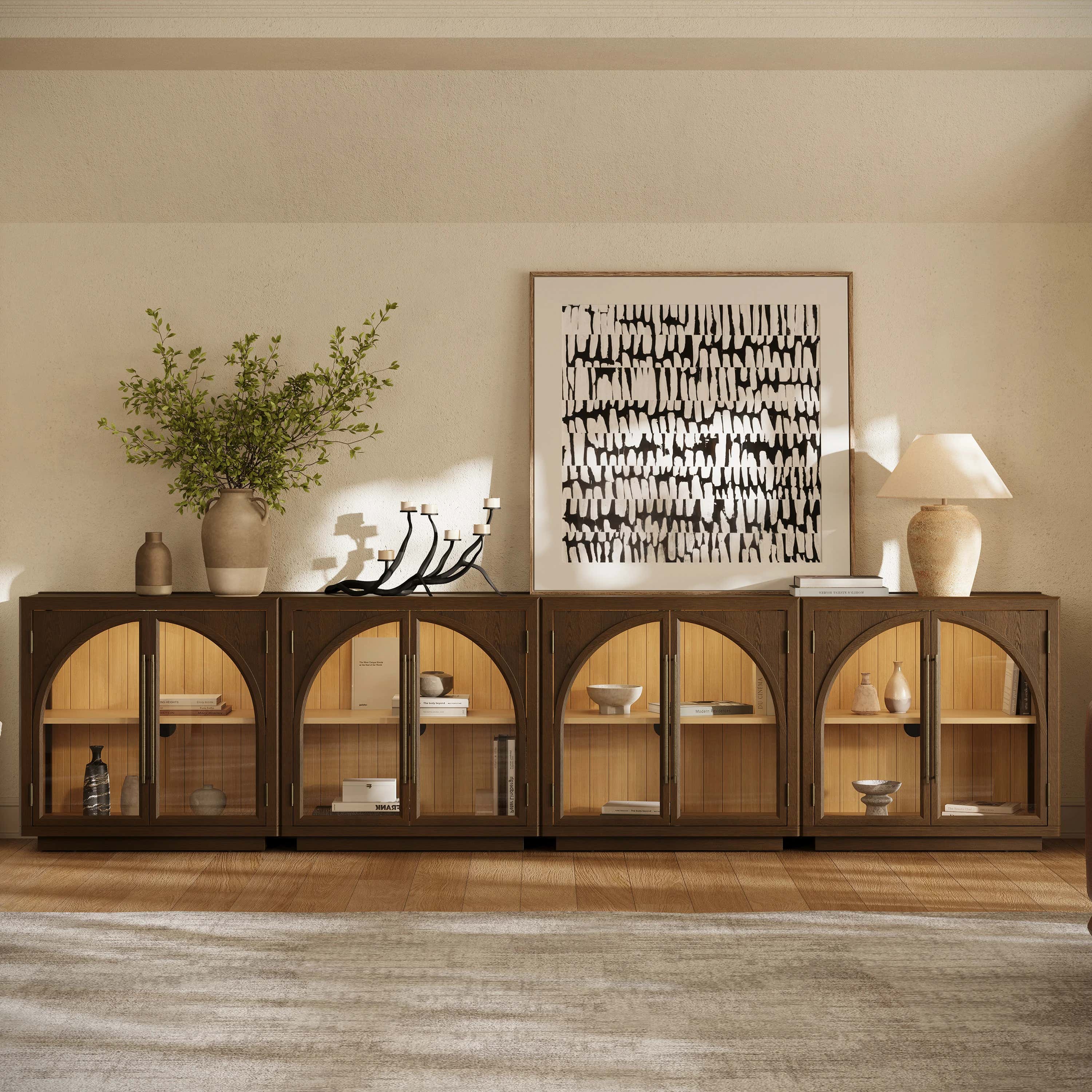 Alvar Arched 126″ Oak Media Console(Set of 4)