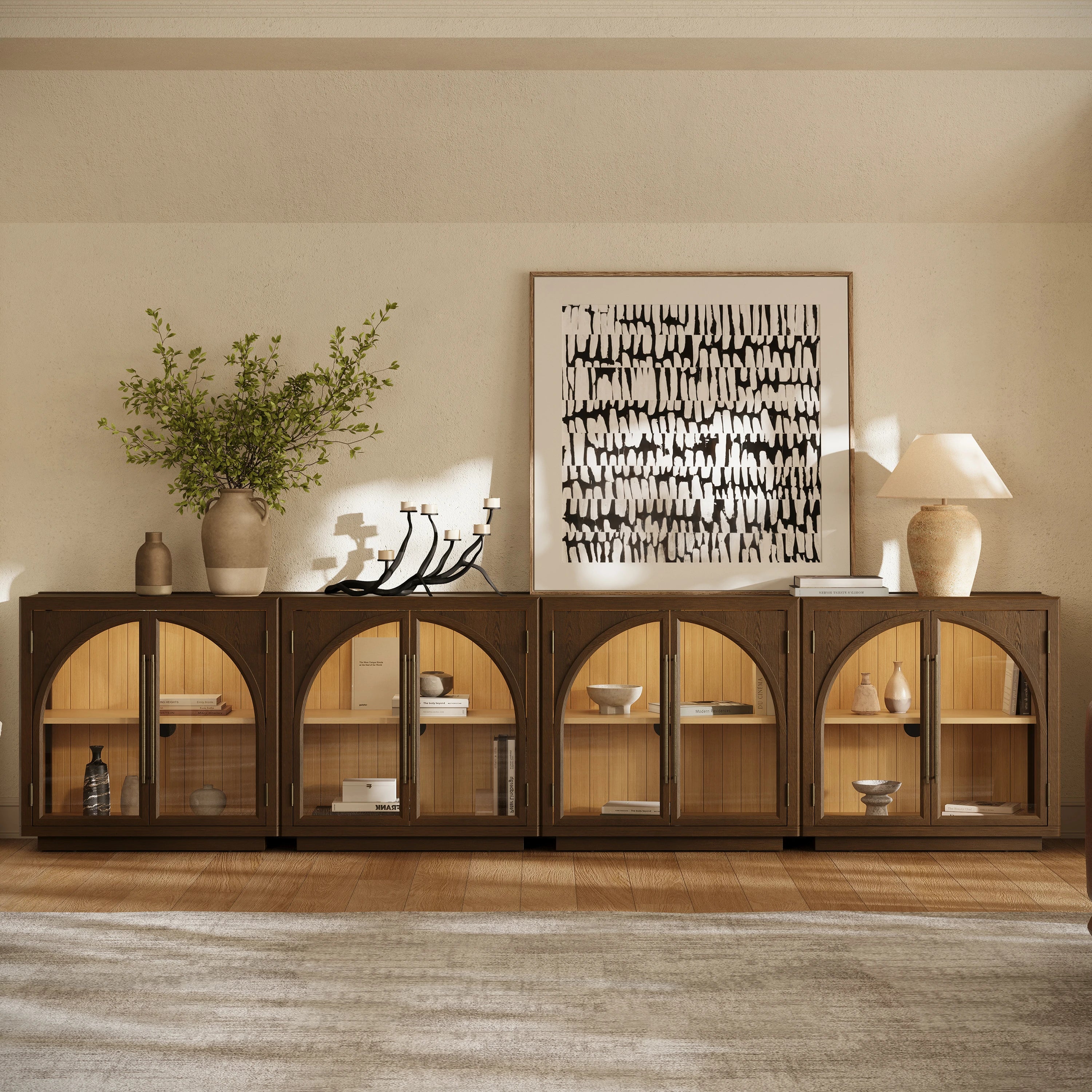 Alvar Arched 126″ Oak Media Console(Set of 4)