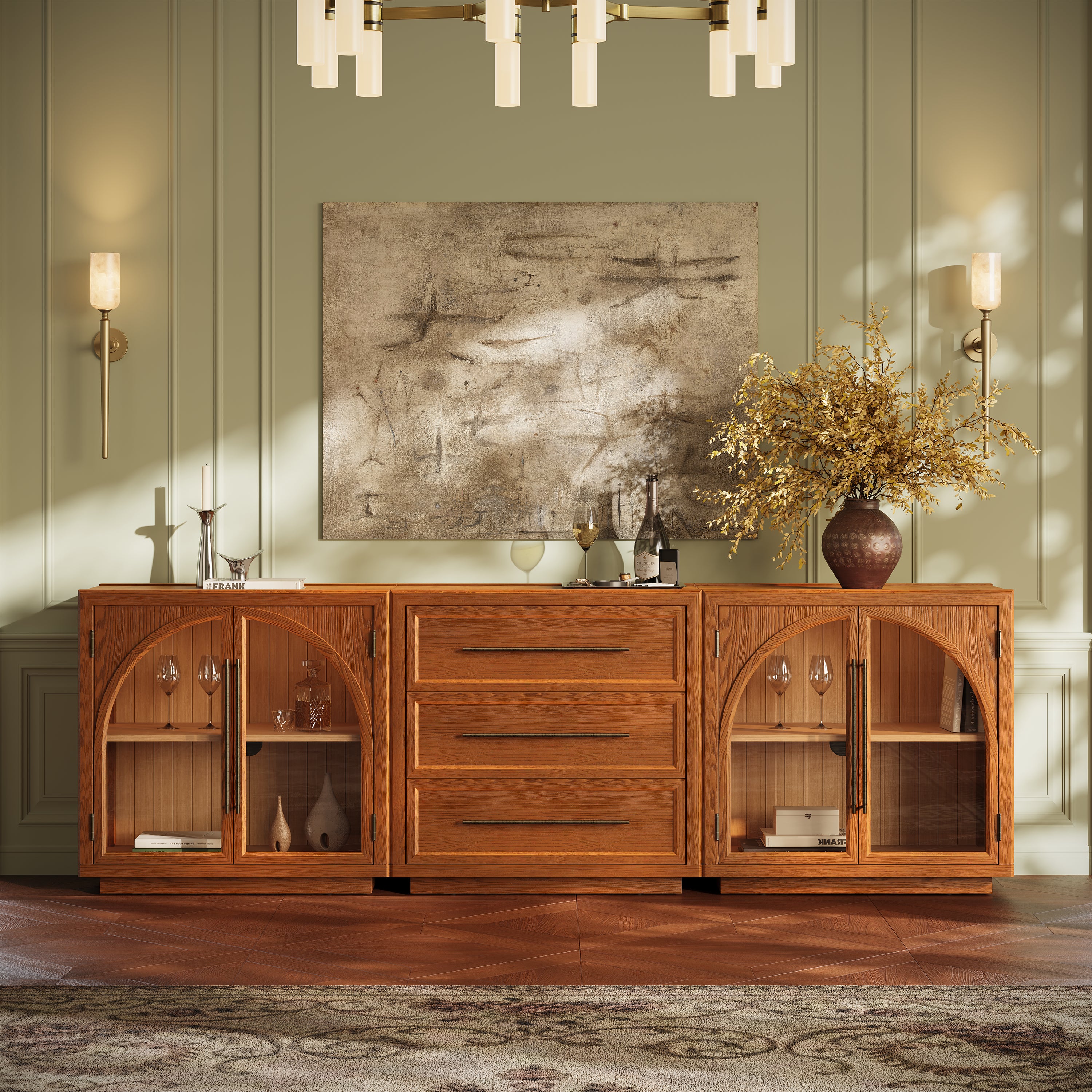 Alvar Arched 94.5″ Oak Modular Media Console(Set of 3)